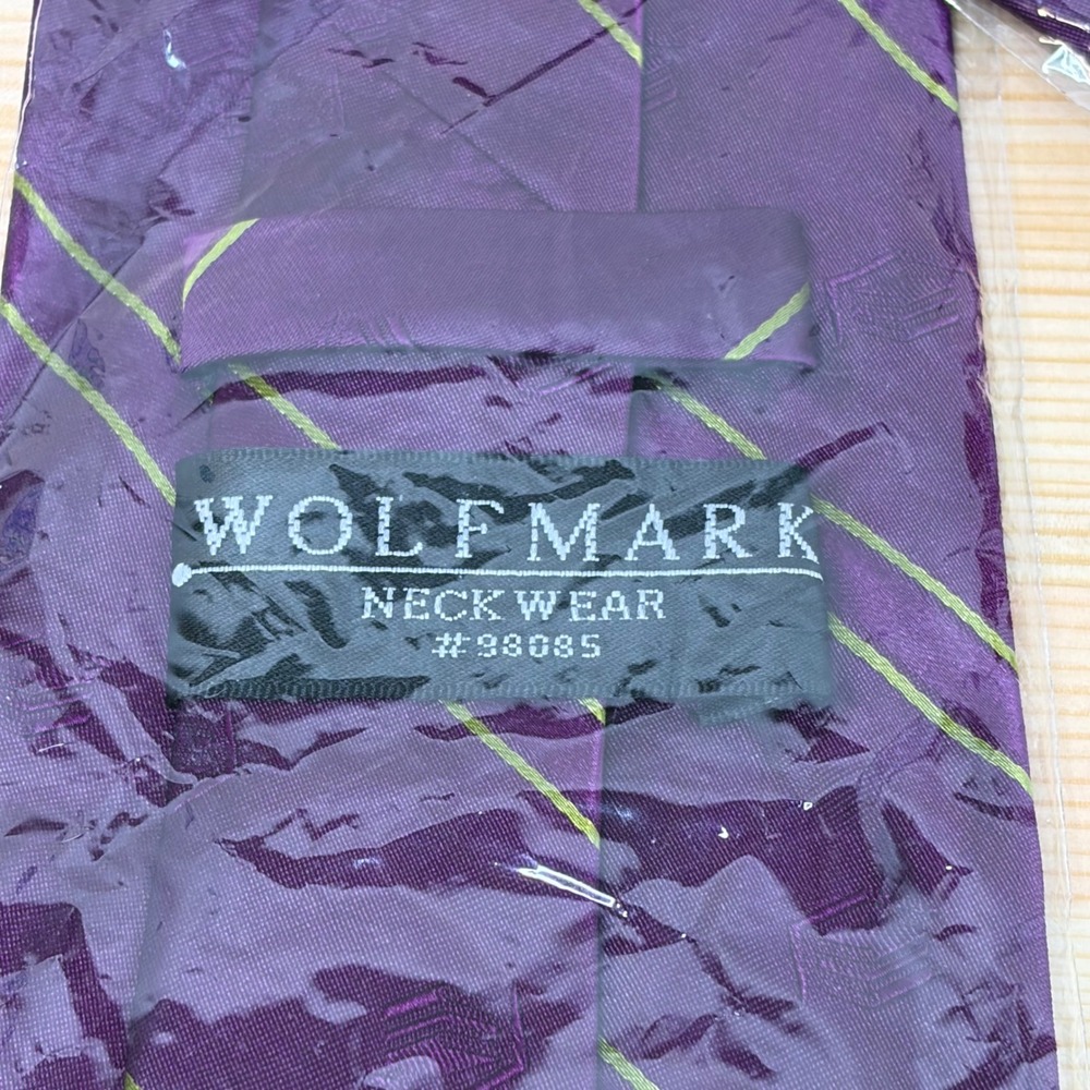 NWT Wolfmark Neckwear Tie Men Purple Gold Stripe 100% Silk Hand Made LSU Style - Picture 2 of 6